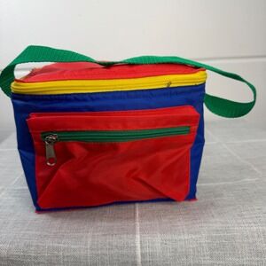 Kids Vintage Colorblock Insulated Lunch Box Bag Primary Colors Red Green Yellow